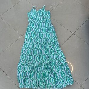 Sigrid Olsen Teal and White Strappy Dress